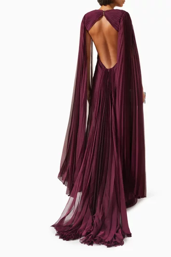 Embellished Pleated Dress in Chiffon