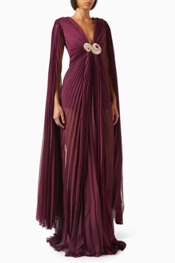 Embellished Pleated Dress in Chiffon
