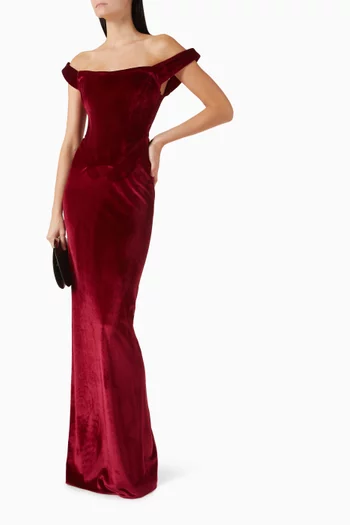 Off-shoulder Gown in Velvet