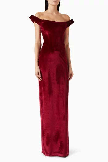 Off-shoulder Gown in Velvet