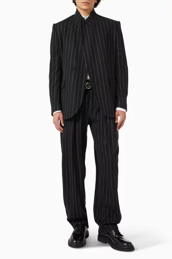 بنطال مخطط بساق تضيق باتجاه الحافة مزيج صوف