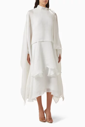 فستان متوسط الطول بأكمام كاب