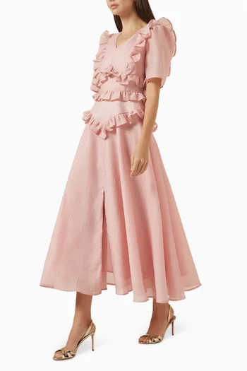 فستان متوسط الطول بكشكش