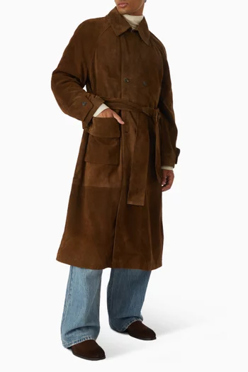 Belted Trench Coat in Suede