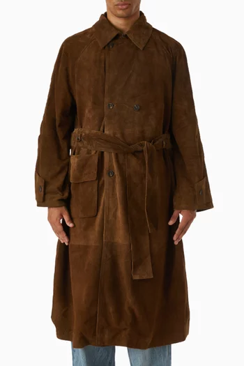 Belted Trench Coat in Suede