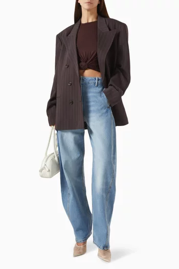 Pinstripe Double-breasted Blazer in Wool Blend