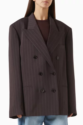 Pinstripe Double-breasted Blazer in Wool Blend