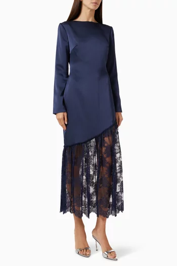 فستان سوكي متوسط الطول بقصة مائلة دانتيل