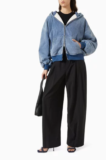 كنزة بغطاء رأس بقصة فضفاضة دينم