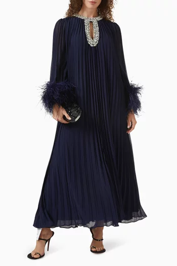 فستان متوسط الطول بريش شيفون