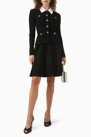 فستان قصير منسوج بياقة دانتيل