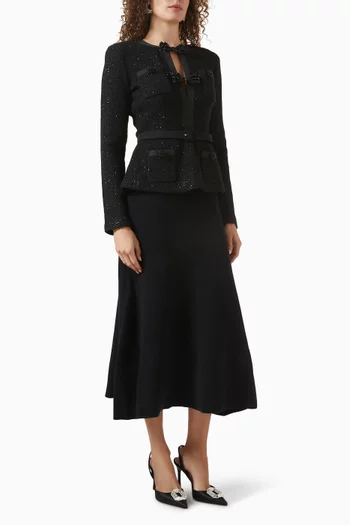 فستان متوسط الطول مطرز بالترتر قماش منسوج