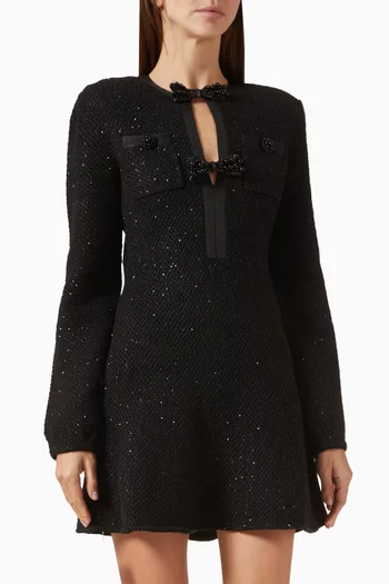 فستان قصير مطرز بالترتر قماش منسوج