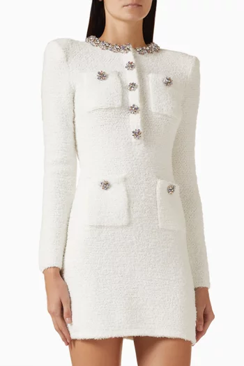 فستان قصير منسوج بشريط مرصع بالكريستال