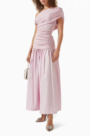 فستان متوسط الطول بدرابيه نسيج قطن