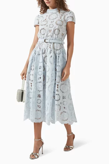 Floral Belted Midi Dress in Lace