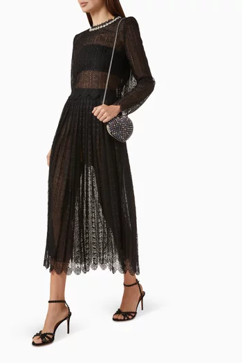 تنورة متوسطة الطول مطرزة بالدانتيل أورجانزا