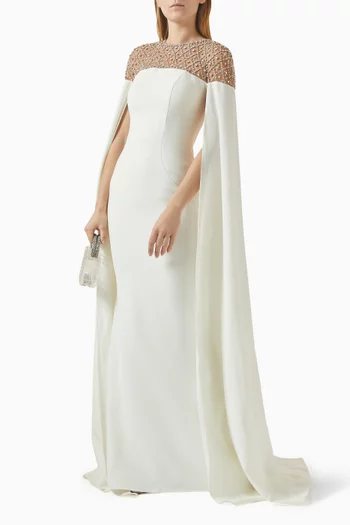 Embellished Cape Gown in Crepe