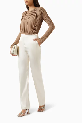 بنطال بياتا بقصة ساق مستقيمة مزيج فيسكوز