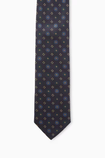 Geometric-print Tie in Woven-silk