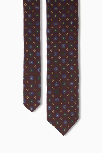 Geometric-print Tie in Woven-silk