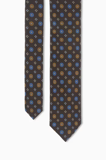 Geometric-print Tie in Woven-silk