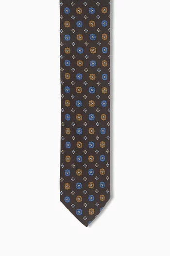 Geometric-print Tie in Woven-silk