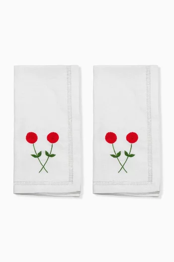 À Jour & Twin Rose Embroidery Dinner Napkins, Set of 2
