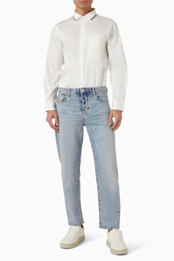 تي شيرت بياقة بحافة بلون مغاير قطن