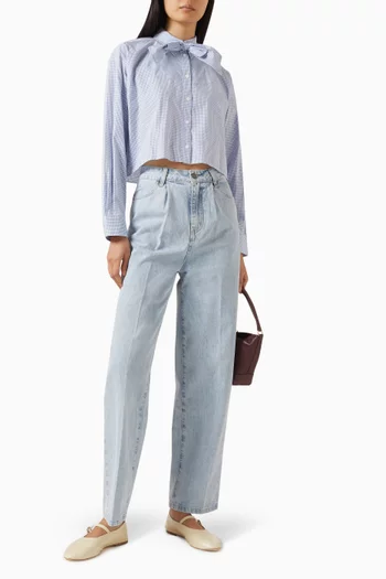 قميص بياقة بعقدة قطن