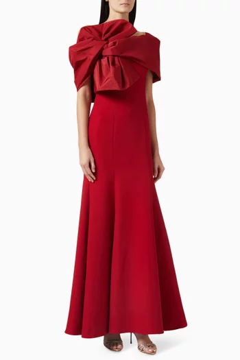Bow Bodice Flared Maxi Dress