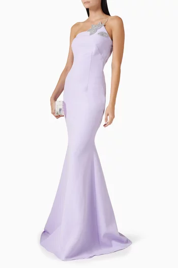 Embellished One-shoulder Gown