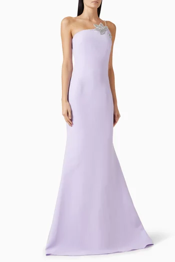 Embellished One-shoulder Gown