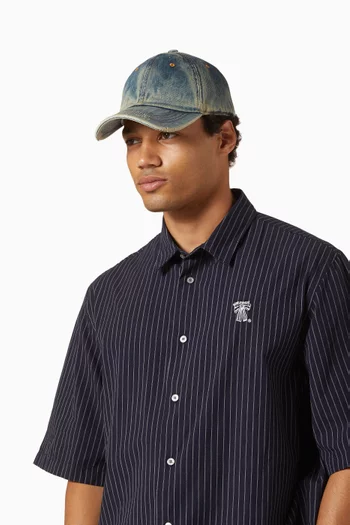 Logo Cap in Distressed Denim