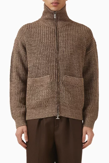 كارديغان جيمي فضفاض بسحّاب قماش منسوج