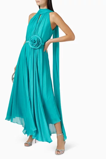 Scarf-neckline Rose Belt Maxi Dress