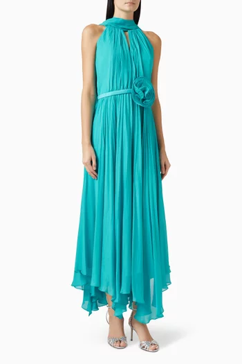 Scarf-neckline Rose Belt Maxi Dress