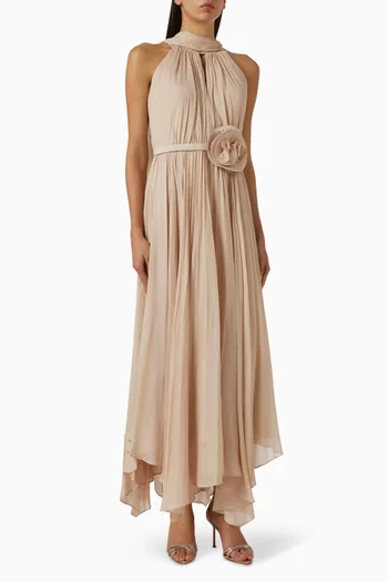 Scarf-neckline Rose Belt Maxi Dress