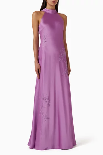 High-neck Maxi Dress in Satin