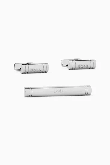 طقم أزرار أكمام ودبوس ربطة عنق نحاس لامع