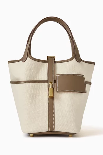 Unused Picotin 18 Cargo Bag in Toile Canvas & Swift Leather