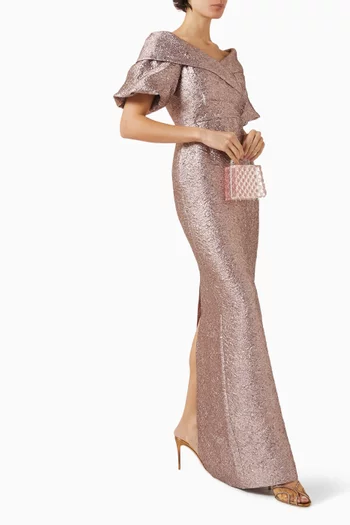 فستان سهرة بأكتاف مكشوفة جاكار