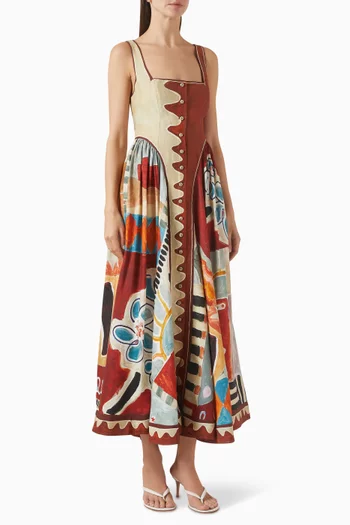 فستان ميشيل بفتحة رقبة مربعة مزيج كتان