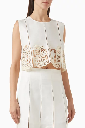 Rosemary Embroidered Top in Linen Blend