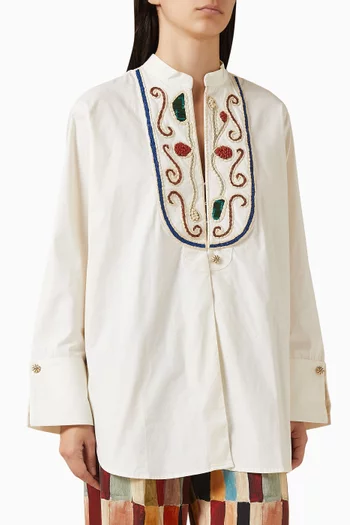 Velora Embroidered Shirt in Cotton Poplin