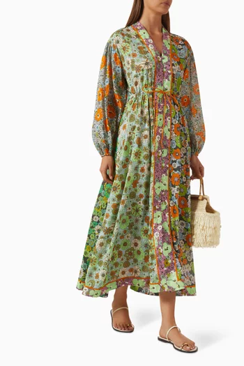 Orange Blossom Spliced Dress in Ramie Blend