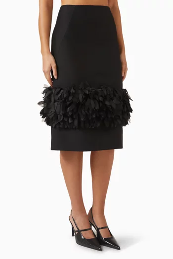 تنورة بجزء مطرز ببتلات زهور مزيج صوف