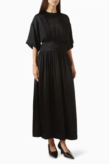 Gathered T-shirt Dress in Satin