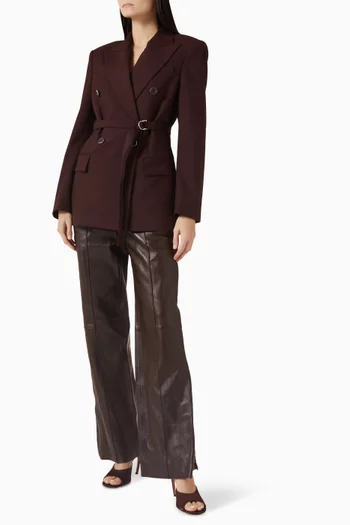 جاكيت بصفي أزرار وحزام صوف بكر