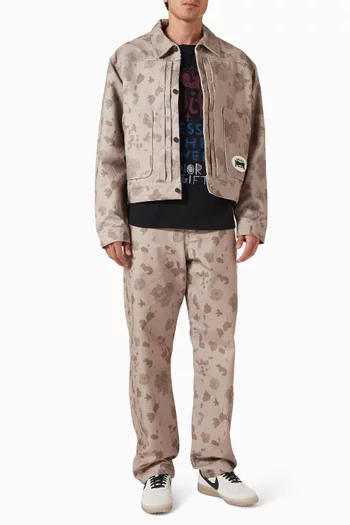 بنطال بنقشة زهور بنفس اللون قطن تويل